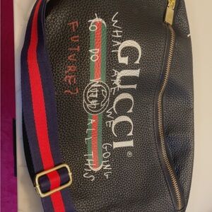 Gucci Black Belt Bag with Red and Blue Accents